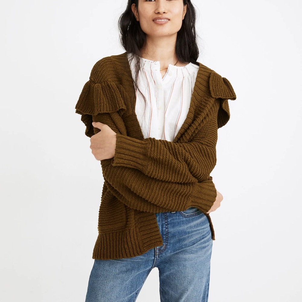 Madewell ruffle cardigan sweater EUC
